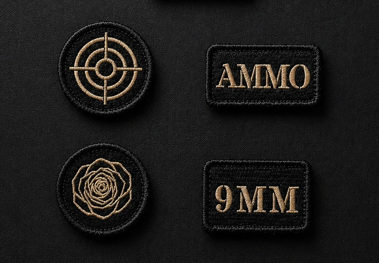 Set a four luxury tactical embroidered patches one target one rose one ammo and 9MM